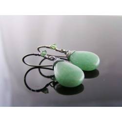 Wire Wrapped Earrings with Aventurine and Swarovski Crystals