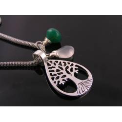 Tree of Life Necklace with Green Onyx and Moonstone