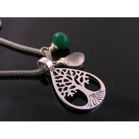 Tree of Life Necklace with Green Onyx and Moonstone