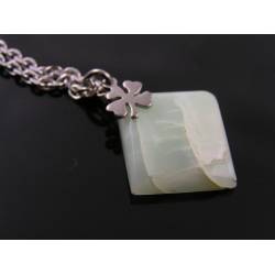Green Moonstone and Four Leaf Clover Necklace