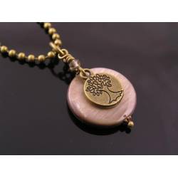 Mother of Pearl Disc with Tree Charm Necklace