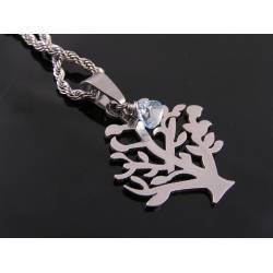 Tree of Life Necklace with Blue Topaz, Stainless Steel