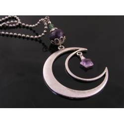Large Crescent Moon Necklace with Amethyst Star Charm