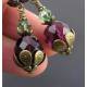 Czech Glass Bead Earrings, Purple and Green