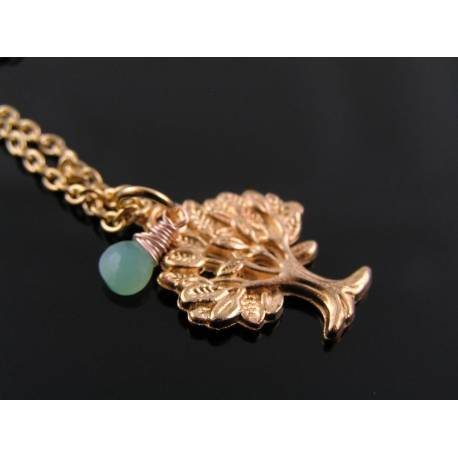 Rose Gold Necklace with Tree of Life Charm and Chrysoprase