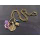 Leaf Necklace with Purple, Pink and Teal Czech Beads