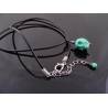 Green Skull on Black Leather Necklace