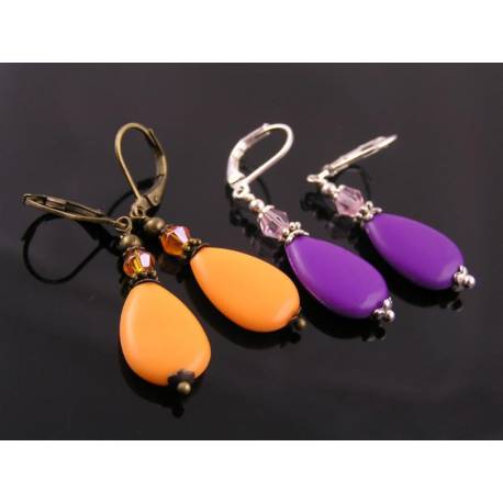 Bright Drop Earrings, Purple or Orange
