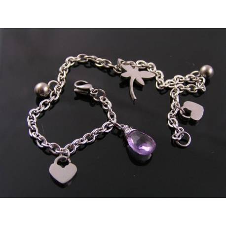 Birthstone Bracelet, Charm Bracelet, Durable Stainless Steel