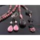 Rhodonite, Black Onyx and Lava Stone Lariat, Sterling Silver