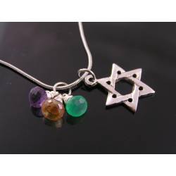 Star of David Necklace with Gemstones, Judaica Jewelry