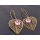 Filigree Heart and Mystic Pink Quartz Earrings