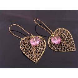 Filigree Heart and Mystic Pink Quartz Earrings
