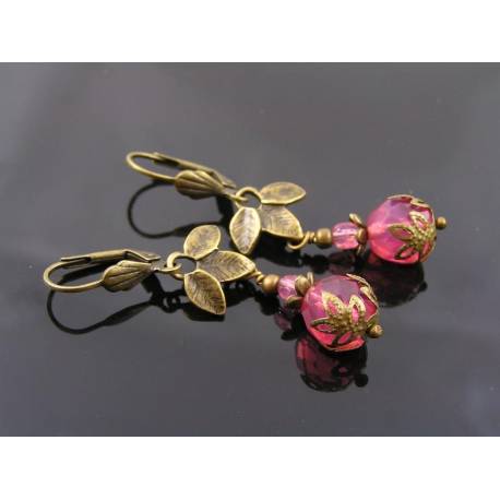 Padparadsha Pink Czech Bead Earrings