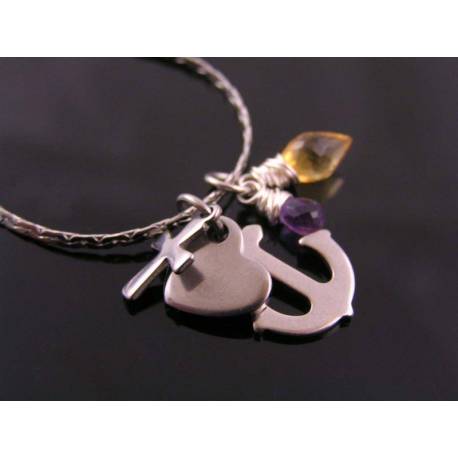 Faith, Love and Hope Necklace with Citrine and Amethyst