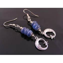 Blue Kyanite Crescent Moon Earrings