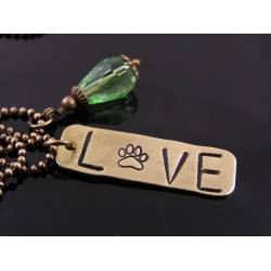 'Love my Pet' Hand Stamped Necklace with Crystal