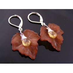 Brown Leaves and Citrine Earrings