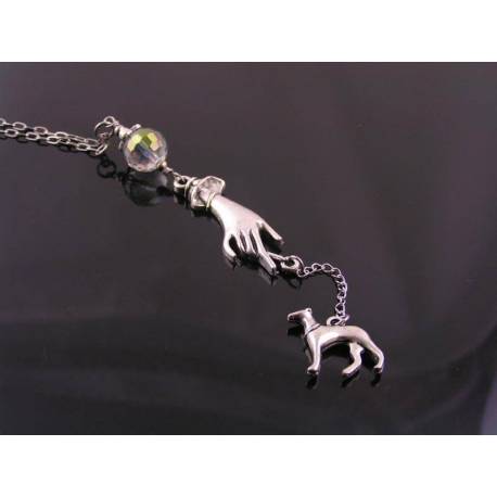 Art Deco Style Hand and Greyhound Necklace