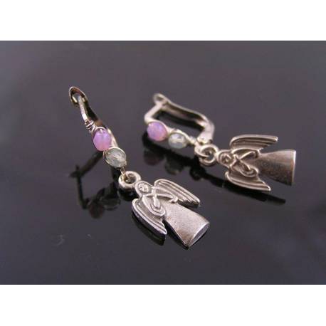 Angel Charm Earrings, Wire Wrapped Lever Back Ear Wires