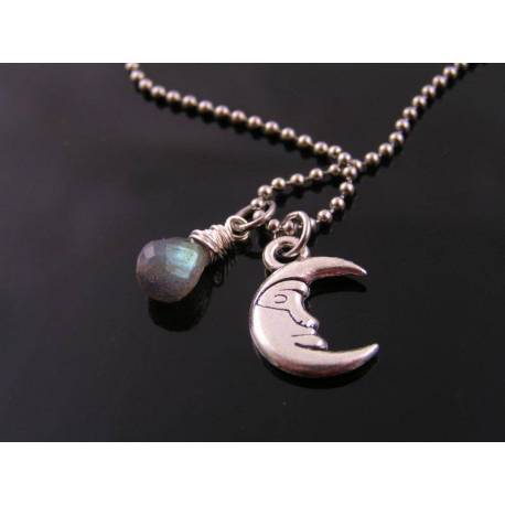 Crescent Moon Necklace with Labradorite