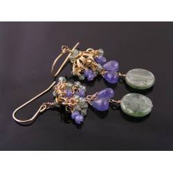 Tanzanite and Green Kyanite Earrings, gold filled