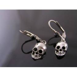 Skull Earrings, Wire Wrapped Leverback Ear Wires