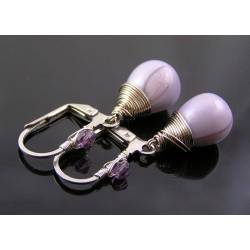 Lavender Czech Glass Teardrop Earrings, Hypoallergenic Ear Wires