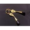 Golden Brass, Skull and Black Crystal Earrings