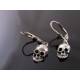 Golden Brass, Skull and Black Crystal Earrings 