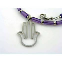 Purple Necklace with Hamsa Hand Pendant, Protection Necklace