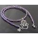 Purple Necklace with Hamsa Hand Pendant, Protection Necklace