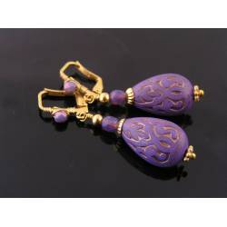 Wire Wrapped Ornate Purple Drop Earrings