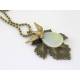 Leaf Necklace with Smooth Onyx Drop and Bird Charm, Boho Jewellery