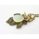 Leaf Necklace with Smooth Onyx Drop and Bird Charm, Boho Jewellery