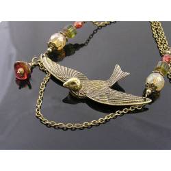 Large Swallow Necklace with Czech Beads