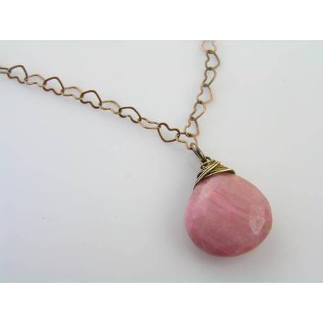 Unusual Natural Pink Jasper Heart Necklace