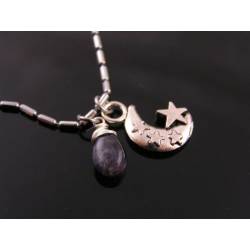 Moon Necklace with Stars and Iolite Drop