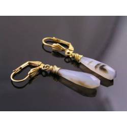 Long Natural Chalcedony Earrings