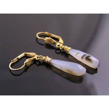 Long Natural Chalcedony Earrings