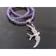 Silver Swallow Necklace, Purple Beads
