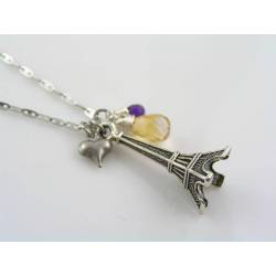 Eiffel Tower Necklace with Citrine and Amethyst