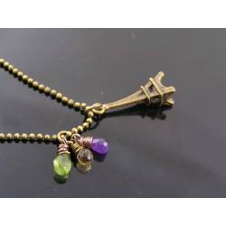 Eiffel Tower Necklace with Citrine, Peridot and Amethyst