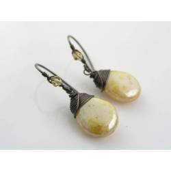 Shimmering Pale Czech Glass Drop Earrings, Wire Wrapped Ear Wires