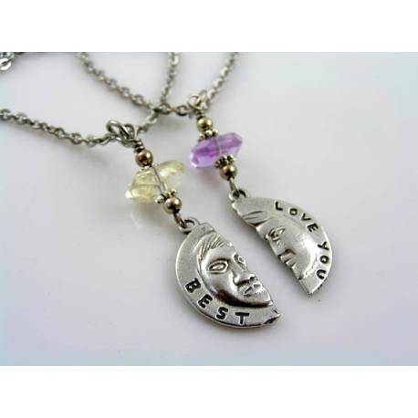 Love You Best - Couple Necklaces with Matching Pendants and Gemstones