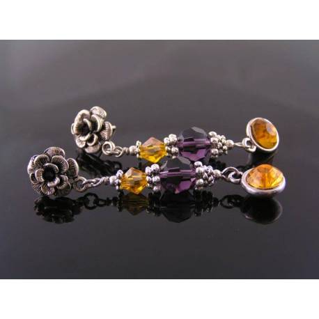 Purple and Yellow Crystal Earrings