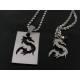 Matching Couple Necklace with Dragon, Lizard or Bird dog tag and Gemstones