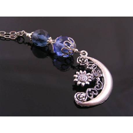 Crescent Moon and Blue Crystal Earrings
