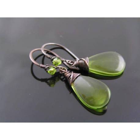 olive gGreen and solid copper earrings