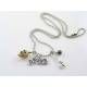 Motorcycle Charm Necklace with Repair Tool, Skull Bead and Black Cubic Zirconia